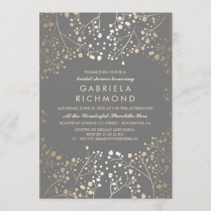 Gold and Grey Baby's Breath Bridal Shower Invitation