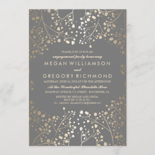 Gold and Grey Baby's Breath Engagement Party Invitation