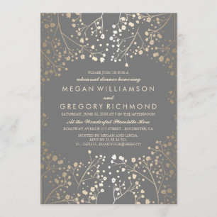 Gold and Grey Baby's Breath Rehearsal Dinner Invitation