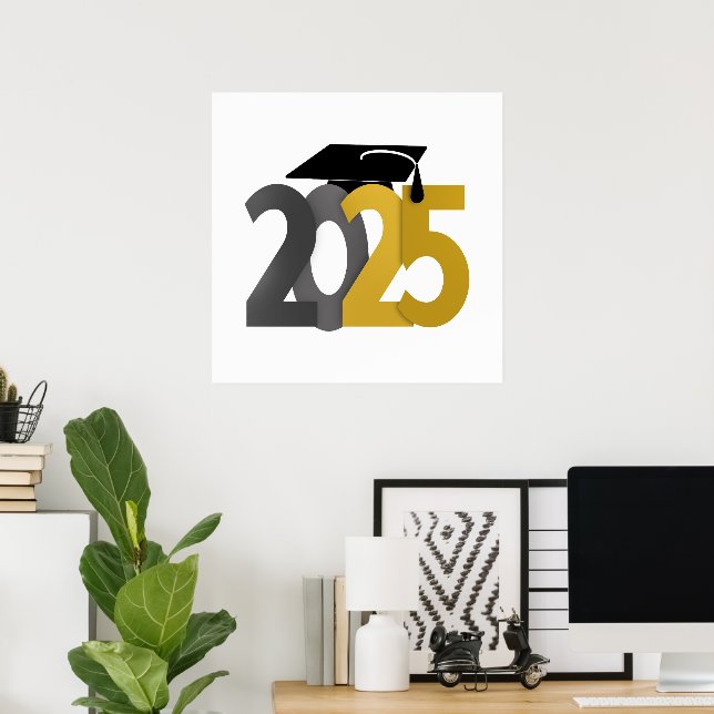 Gold and Grey Class of 2025 Graduation Poster (Home Office)