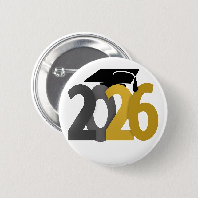 Gold and Grey Class of 2026 Graduation 2 Inch Round Button (Front & Back)