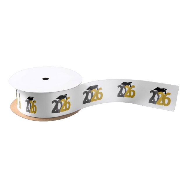 Gold and Grey Class of 2026 Graduation Satin Ribbon (Spool)