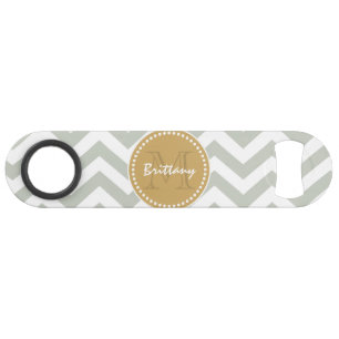 Gold and Grey Classic Chevron & Custom Monogram Bar Key