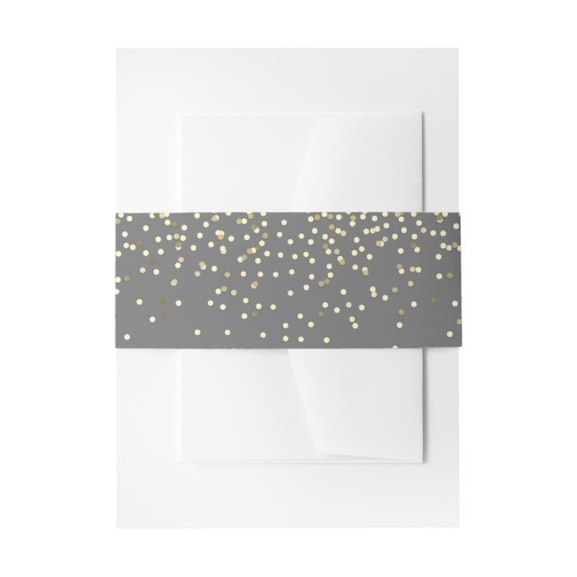 Gold and Grey Confetti Dots Wedding Invitation Belly Band (Front Example)