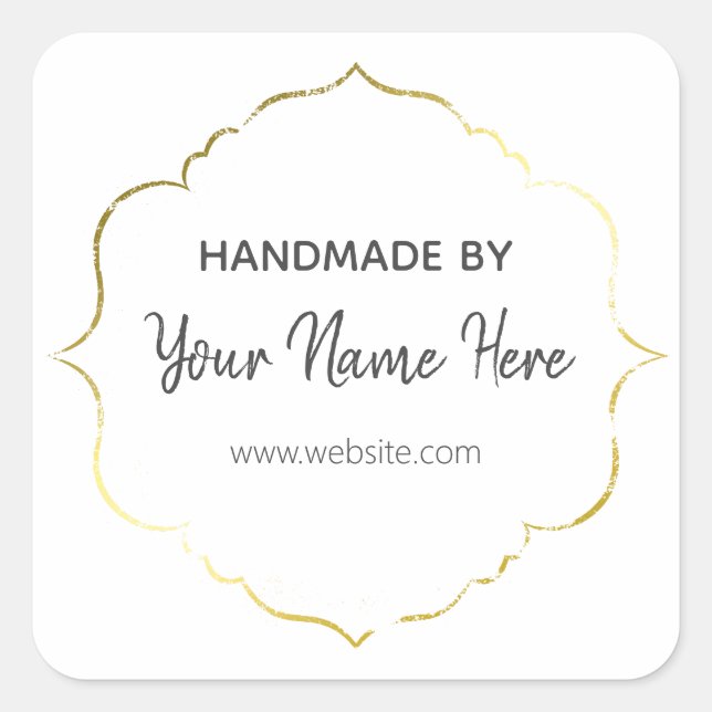 Gold And Grey Handmade Square Sticker (Front)