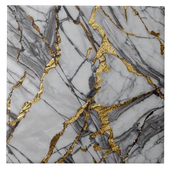 Gold and Grey Marble Ceramic Tile (Front)