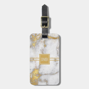Gold and Grey Marble Pattern Monogram Luggage Tag