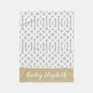 Gold and Grey Trellis Monogram   Editable Colours Fleece Blanket
