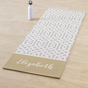 Gold and Grey Trellis Monogram   Editable Colours Yoga Mat