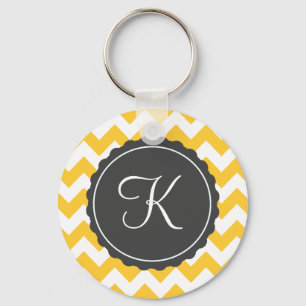 Gold and Grey Zig Zag Custom Initial Keychain