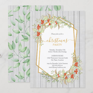 Gold and Holly   Geometric Country Rustic Holiday Invitation