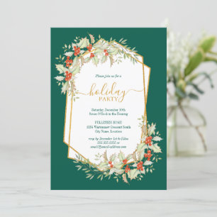 Gold and Holly   Geometric Holiday Celebration Invitation