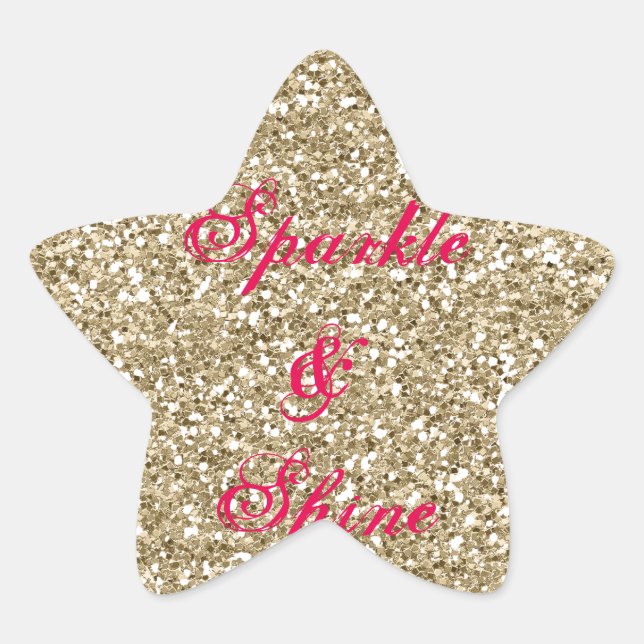 Gold and Hot Pink Glitter Sparkle and Shine Star Sticker (Front)