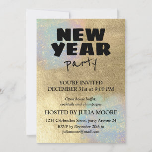 Gold And Iridescent Texture New Year's Party Invitation