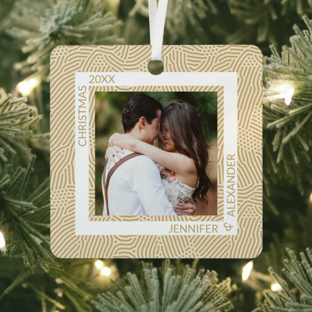Gold and Ivory Couples Photo  Metal Ornament (Insitu)