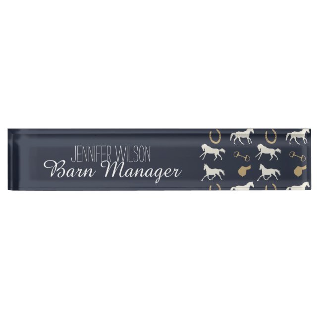 Gold and Ivory English Horses Pattern Nameplate (Front)