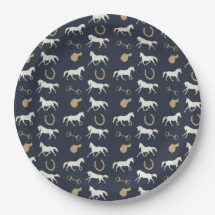 Gold and Ivory English Horses Pattern Paper Plate
