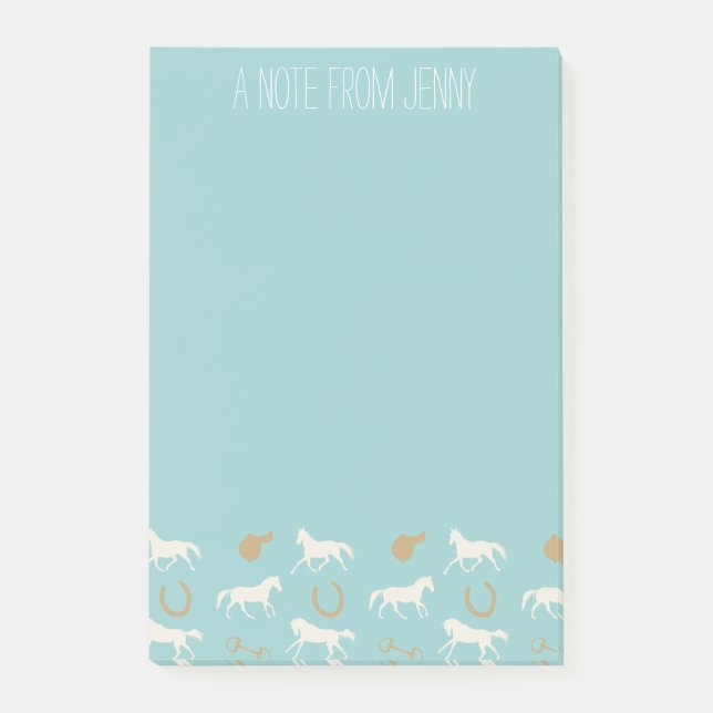 Gold and Ivory English Horses Pattern Post-it Notes (Front)