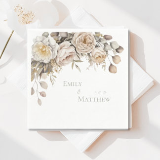 Gold And Ivory Floral Wedding Napkin