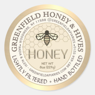 Gold and Ivory Honey Label with Honeycomb and Bee 