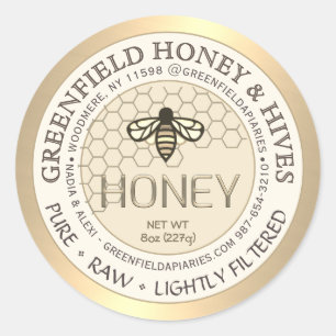 Gold and Ivory Honey Label with Honeycomb and Bee 