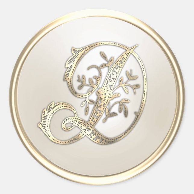 Gold and Ivory Ornate Initial Monogram D Classic Round Sticker (Front)