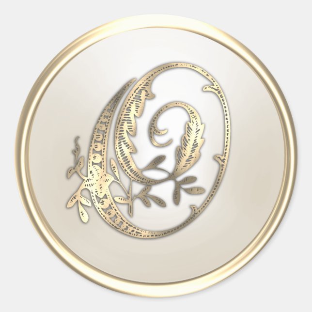 Gold and Ivory Ornate Initial Monogram O Classic Round Sticker (Front)