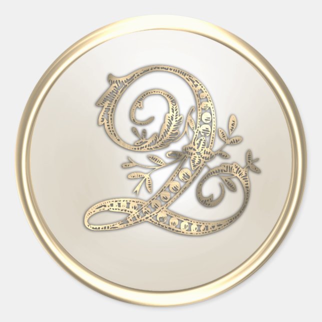 Gold and Ivory Ornate Initial Monogram Q Classic Round Sticker (Front)