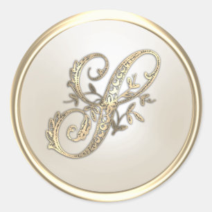 Gold and Ivory Ornate Initial Monogram S Classic Round Sticker