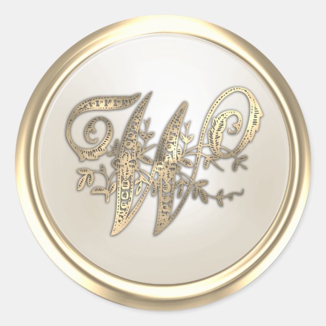 Gold and Ivory Ornate Initial Monogram W Classic Round Sticker (Front)