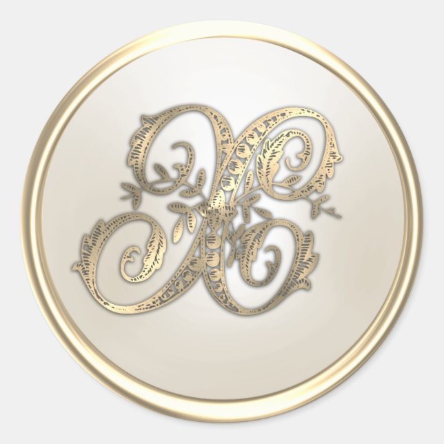 Gold and Ivory Ornate Initial Monogram X Classic Round Sticker (Front)