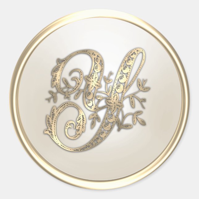 Gold and Ivory Ornate Initial Monogram Y Classic Round Sticker (Front)