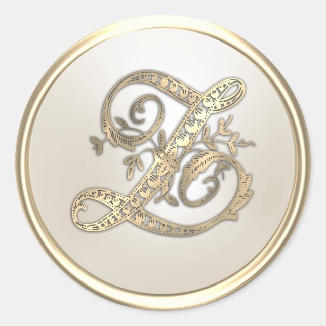 Gold and Ivory Ornate Initial Monogram Z Classic Round Sticker (Front)