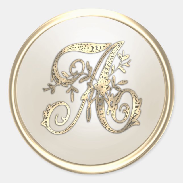 Gold and Ivory Ornate Monogram A Classic Round Sticker (Front)