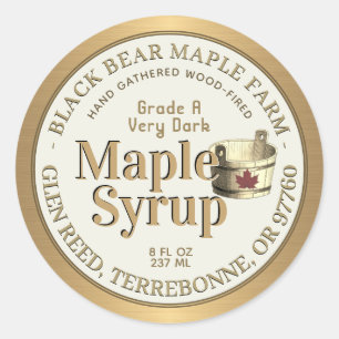 Gold and Ivory Wood Fired Maple Syrup with Bucket Classic Round Sticker