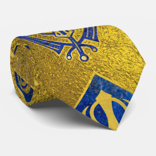 Gold and Lapis Lazuli Khanda symbol pattern Tie