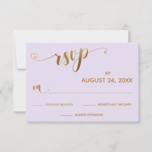 Gold and Lavender RSVP Calligraphy w/ Hearts Card