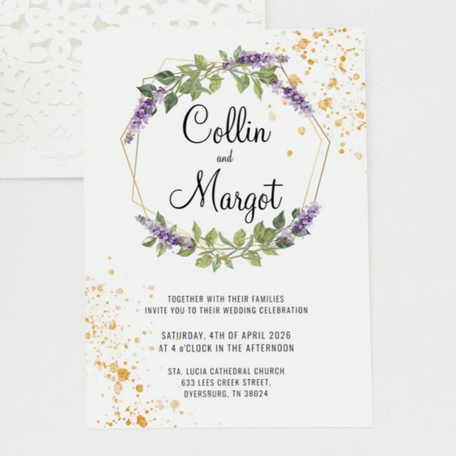 Gold and Lavender Wedding Invitation (Creator Uploaded)