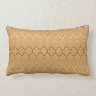 Gold And Light Brown Modern Quatrefoil Pattern Lumbar Pillow