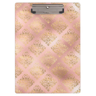 Gold and Light Pink Foil Glam Damask Pattern Clipboard