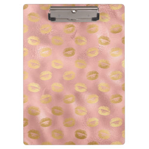 Gold and Light Pink Foil Lips Pattern Clipboard
