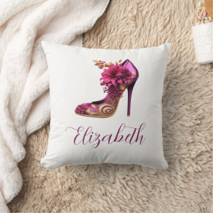 Gold and Magenta High Heel Throw Pillow