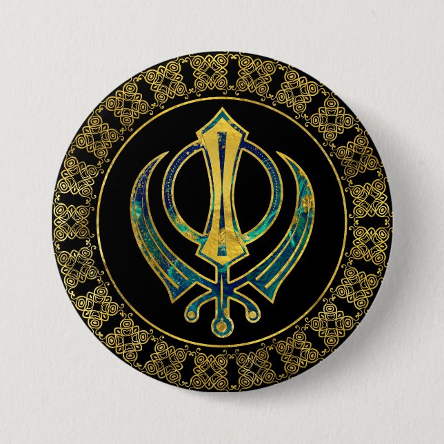 Gold and Marble Khanda symbol 3 Inch Round Button (Front)