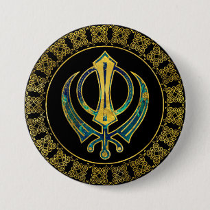 Gold and Marble Khanda symbol 3 Inch Round Button