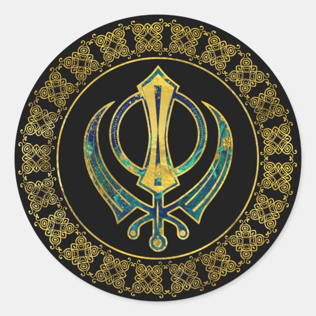 Gold and Marble Khanda symbol Classic Round Sticker (Front)