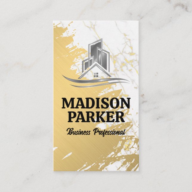 Gold and Marble | Real Estate Logo Business Card (Front)