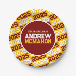 Gold and Maroon Personalized Graduation Paper Plate