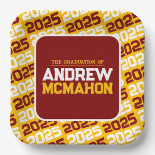 Gold and Maroon Personalized Graduation Paper Plate