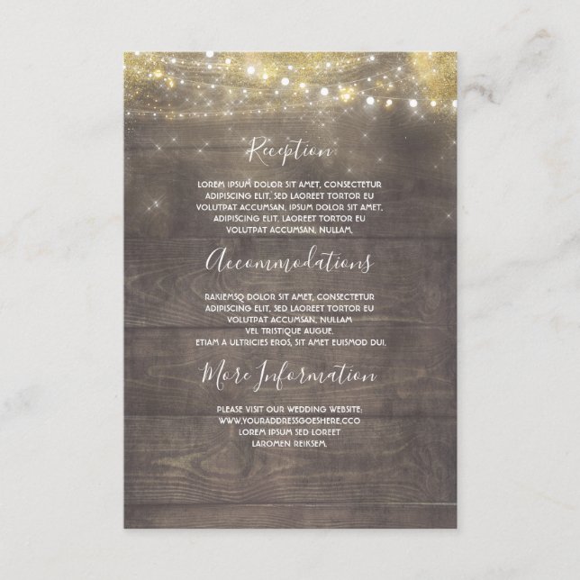 Gold and Mauve Rustic Wedding Information Guest Enclosure Card (Front)