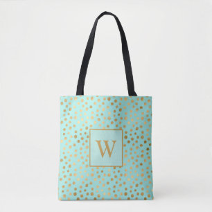 Gold and Mint Dots Tote Bag